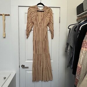 Natalie Martin Rose Maxi Dress - Stripe Cocoa Butter Large